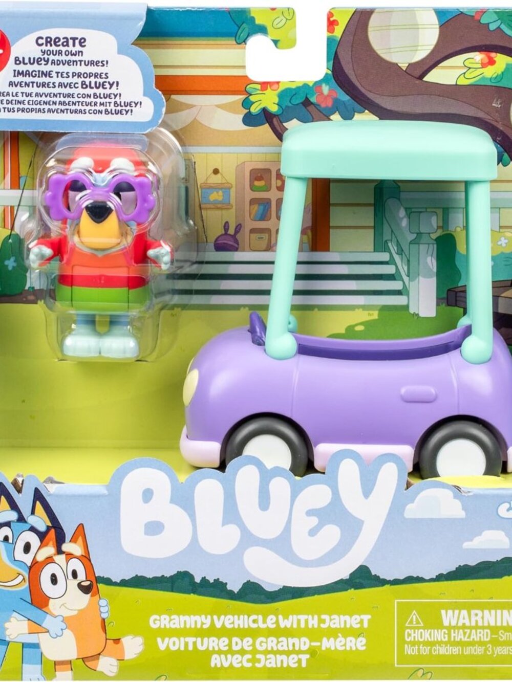 Bluey Basic Granny Toddler Toy Car, 3” Articulated Janet Kids Toy, NEW